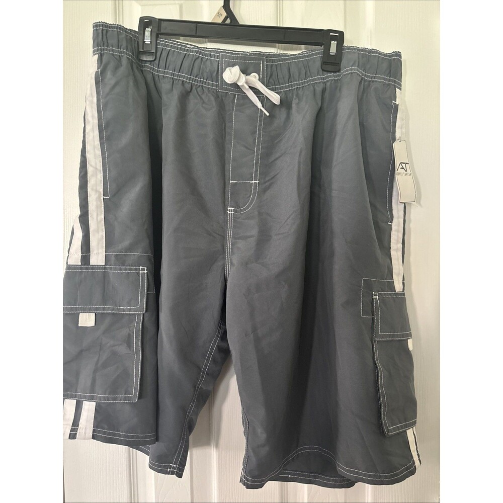 Asbury Threadz Swim Trunks Cargo Pocket Drawstring Gray XXL
